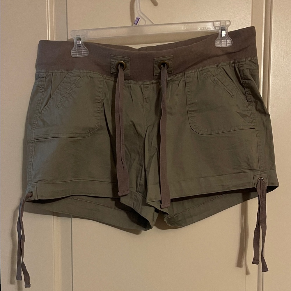Maurices Olive Green Athletic Shorts with Brown Waistband